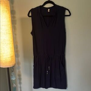 Chic Black Sleeveless Dress with Drawstring